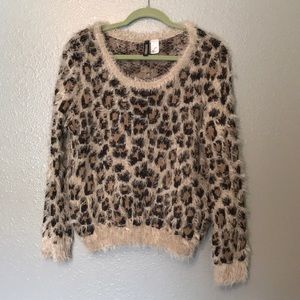 Fuzzy leopard print sweater